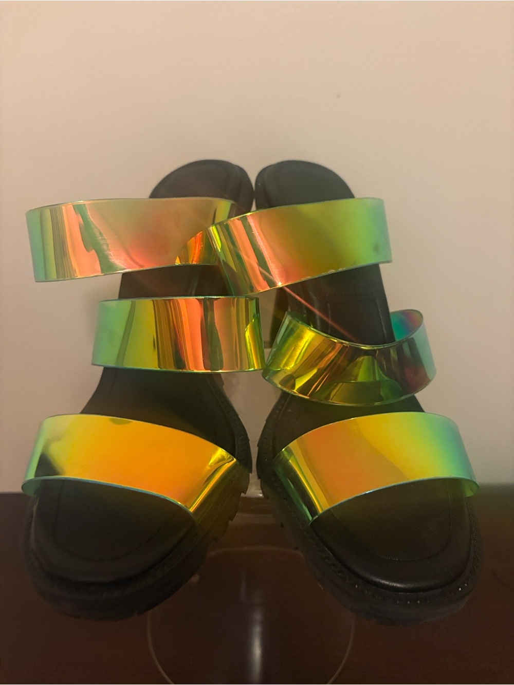 DKNY Iridescent Triple-Strap High Heel Sandals